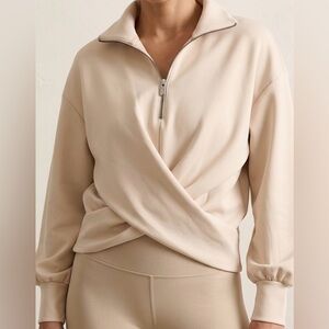 ADAY WITH A TWIST PULLOVER Quarter Zip Scuba Sweatshirt Sand Small